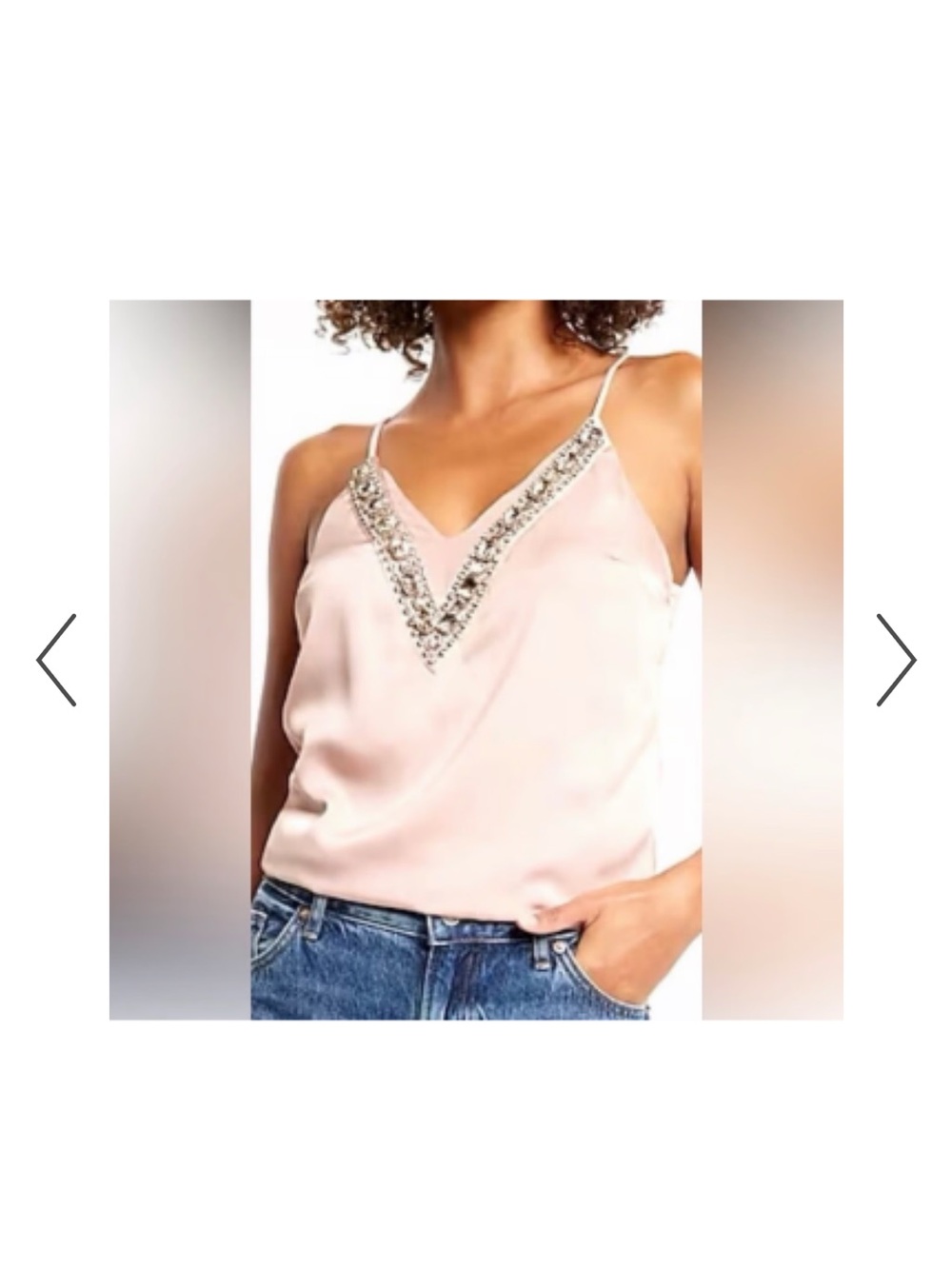 Express Blush Pink V-Neck Embellished Silk Cami